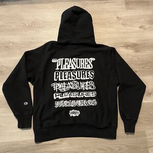 Pleasures Haze Champion Black White Heavyweight Hoodie Mens Size Large